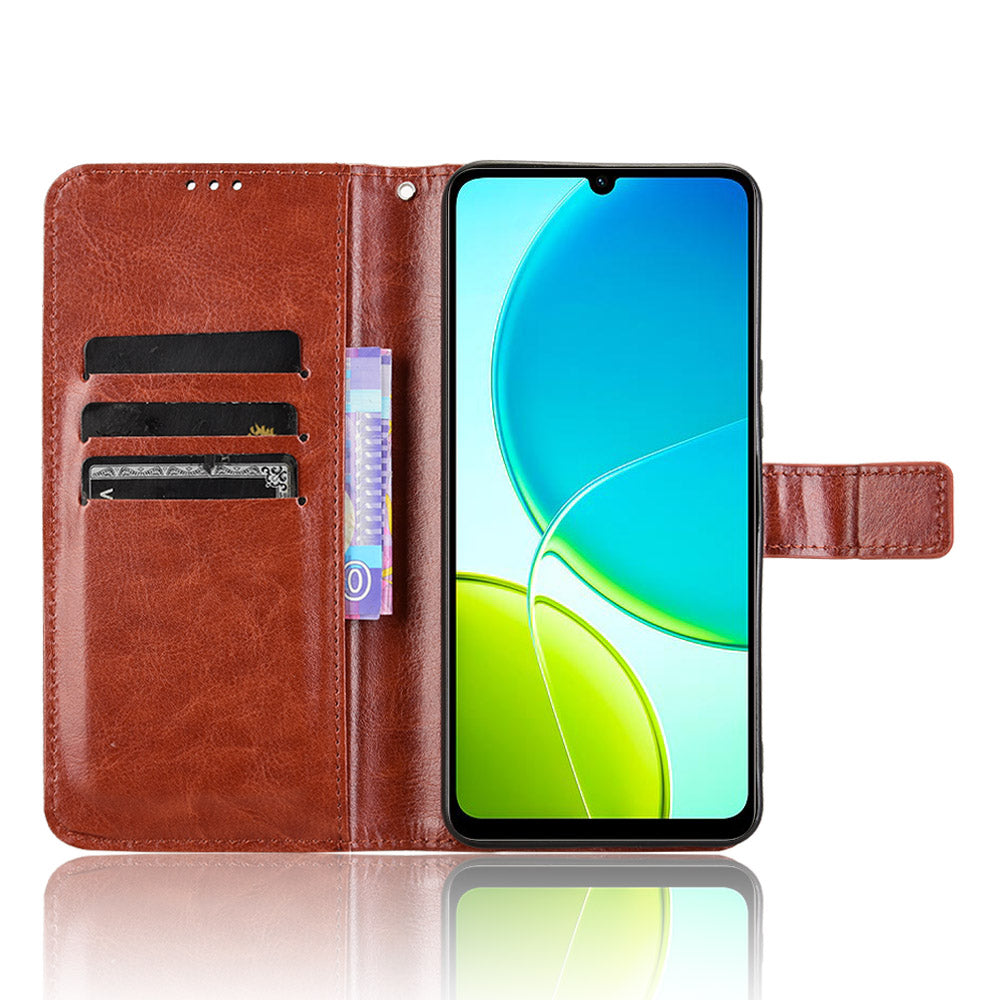 For vivo Y29s 5G / vivo Y04 4G PU Leather Case with Strap Crazy Horse Texture Phone Wallet Cover - Brown