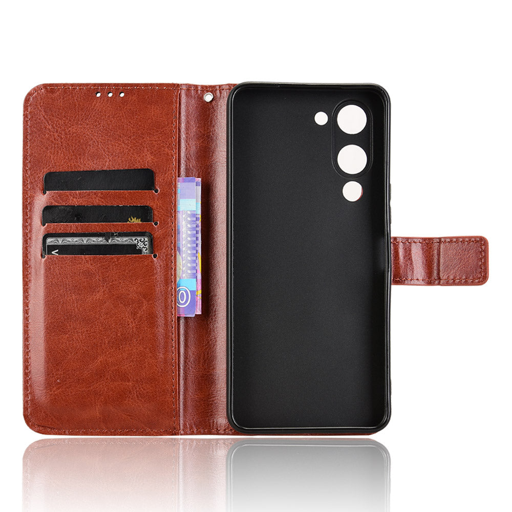 For vivo Y29s 5G / vivo Y04 4G PU Leather Case with Strap Crazy Horse Texture Phone Wallet Cover - Brown