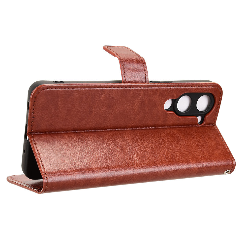 For vivo Y29s 5G / vivo Y04 4G PU Leather Case with Strap Crazy Horse Texture Phone Wallet Cover - Brown