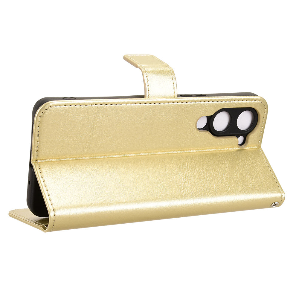 For vivo Y29s 5G / vivo Y04 4G PU Leather Case with Strap Crazy Horse Texture Phone Wallet Cover - Gold
