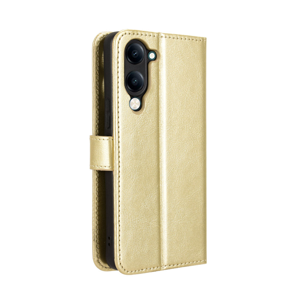 For vivo Y29s 5G / vivo Y04 4G PU Leather Case with Strap Crazy Horse Texture Phone Wallet Cover - Gold