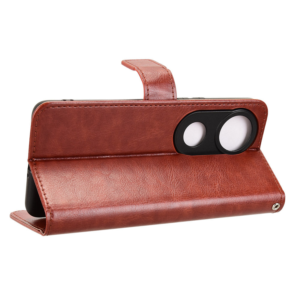 For vivo V50 5G PU Leather Case with Strap Crazy Horse Texture Phone Wallet Cover - Brown