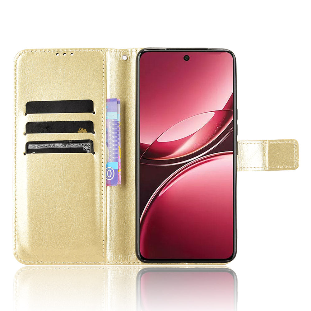 For vivo V50 5G PU Leather Case with Strap Crazy Horse Texture Phone Wallet Cover - Gold