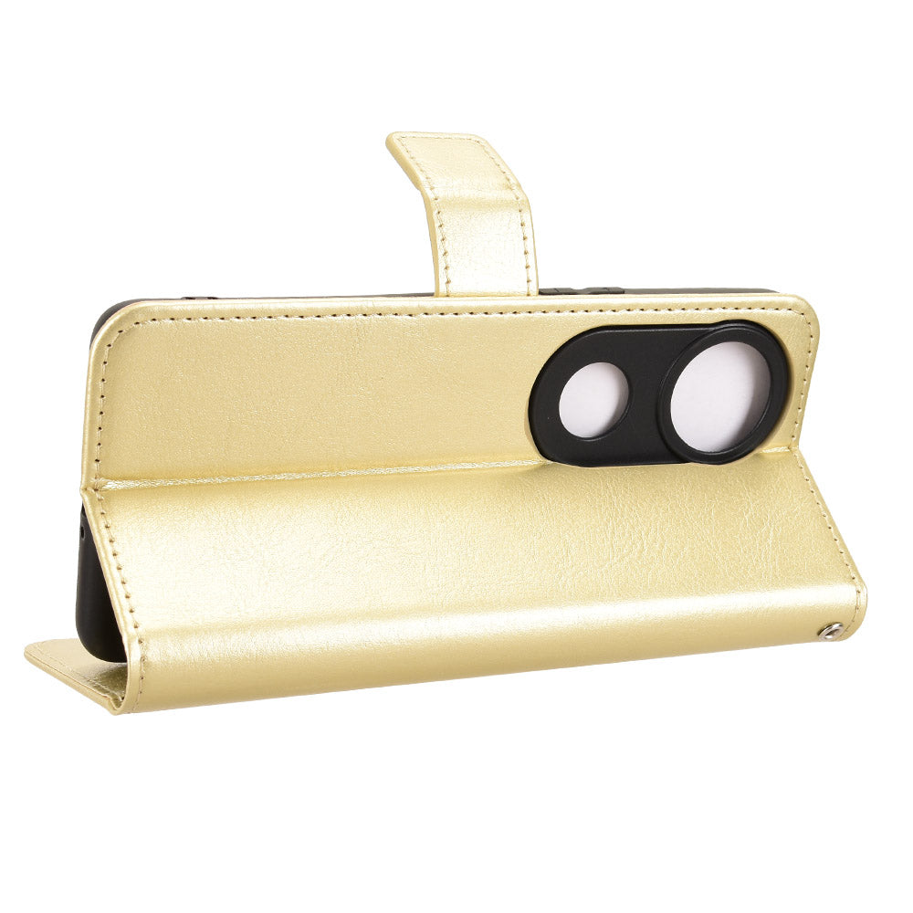 For vivo V50 5G PU Leather Case with Strap Crazy Horse Texture Phone Wallet Cover - Gold