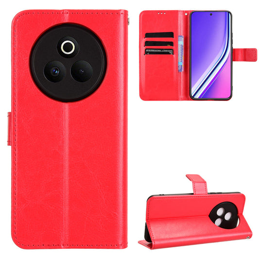 For Realme P3 Pro 5G PU Leather Case with Strap Crazy Horse Texture Phone Wallet Cover - Red