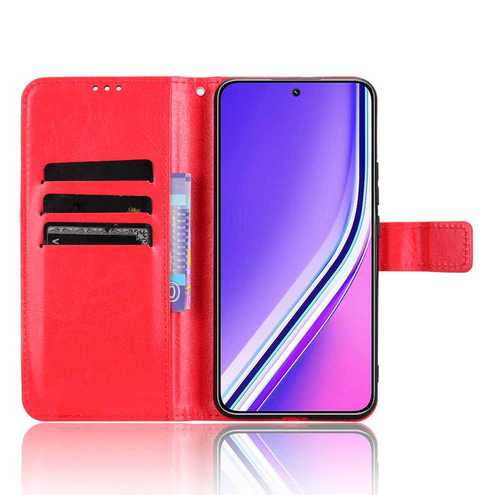 For Realme P3 Pro 5G PU Leather Case with Strap Crazy Horse Texture Phone Wallet Cover - Red