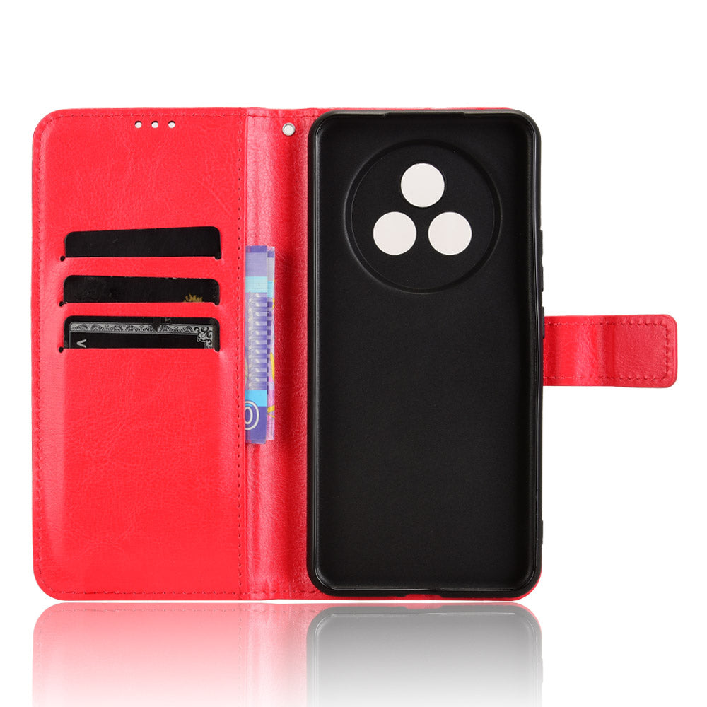 For Realme P3 Pro 5G PU Leather Case with Strap Crazy Horse Texture Phone Wallet Cover - Red