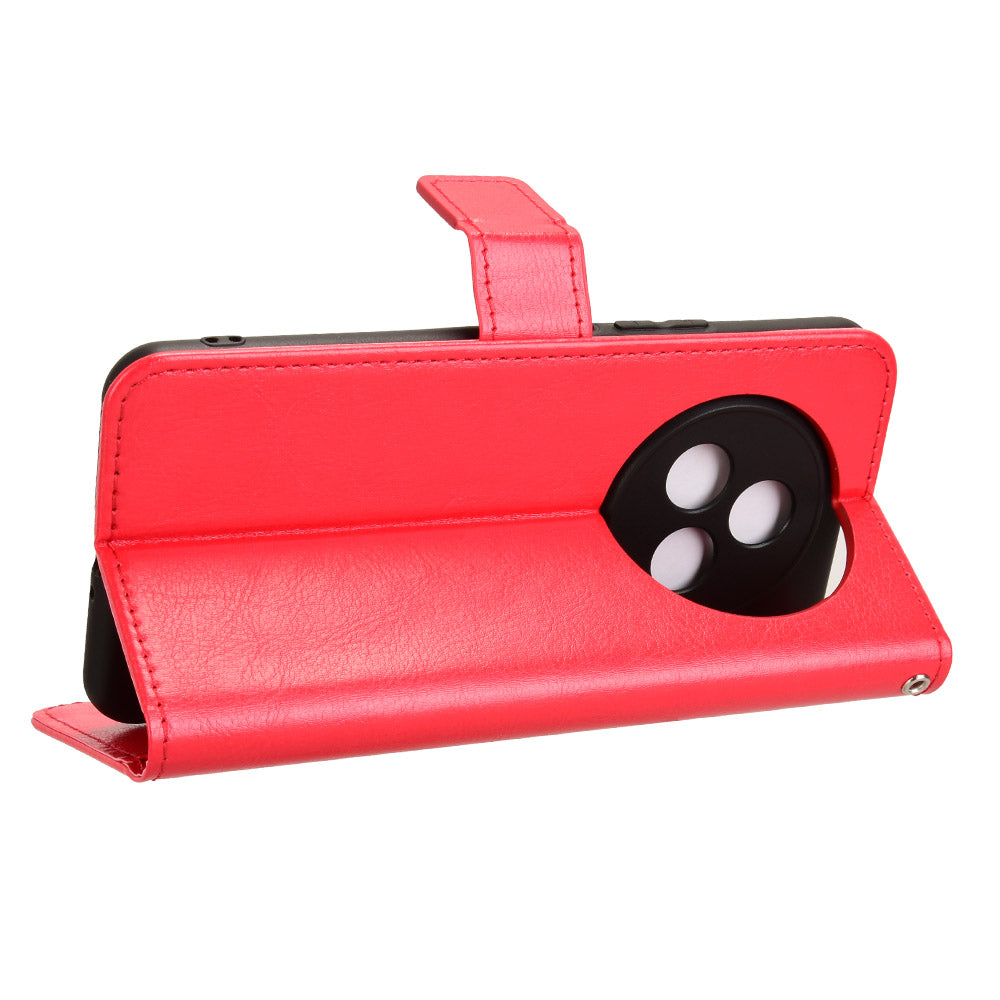 For Realme P3 Pro 5G PU Leather Case with Strap Crazy Horse Texture Phone Wallet Cover - Red