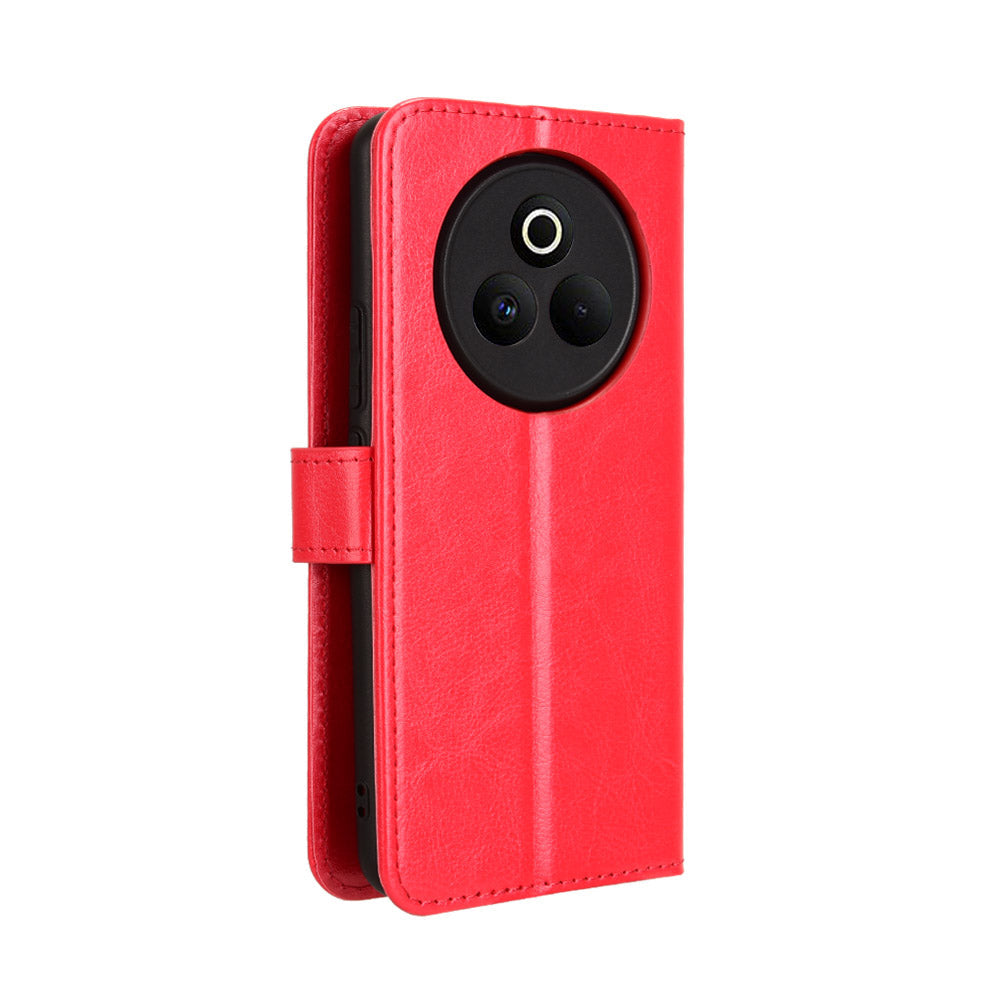 For Realme P3 Pro 5G PU Leather Case with Strap Crazy Horse Texture Phone Wallet Cover - Red