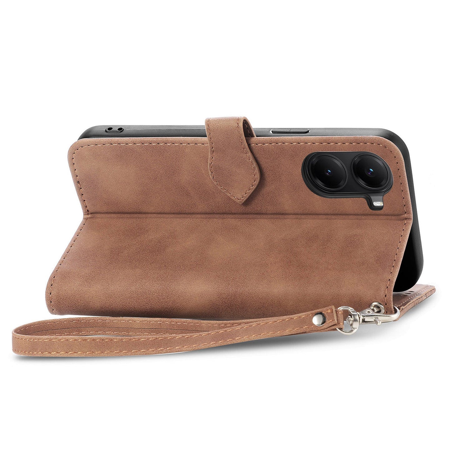 For Xiaomi Redmi Turbo 4 5G / Realme X7 Pro Zipper Wallet Case with Strap Flower Imprint PU Leather Phone Cover - Brown
