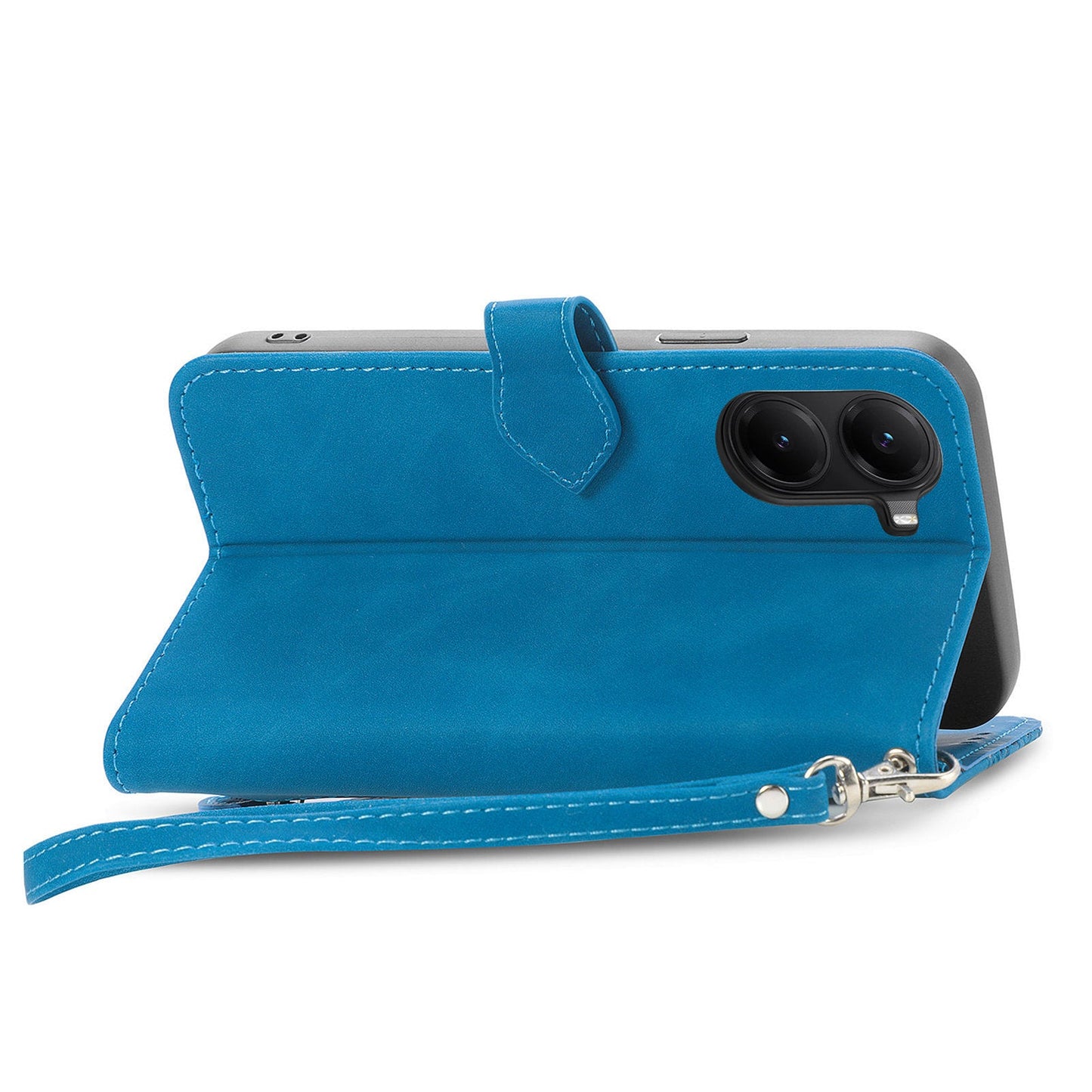For Xiaomi Redmi Turbo 4 5G / Realme X7 Pro Zipper Wallet Case with Strap Flower Imprint PU Leather Phone Cover - Blue