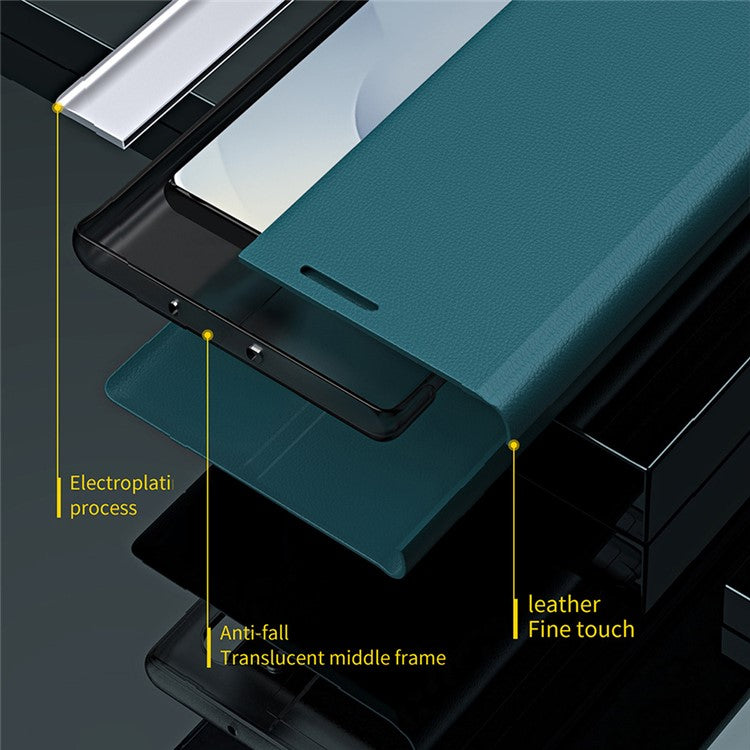 For Samsung Galaxy S25 Edge Case Antidrop Leather Phone Cover with Stand - Green