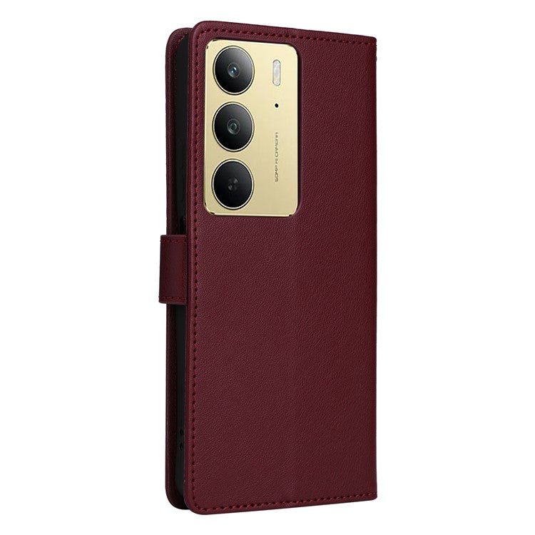 For Realme C75 / 14x 5G Case Wallet Stand View PU Leather Phone Cover - Wine Red
