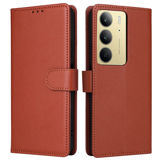 For Realme C75 / 14x 5G Case Wallet Stand View PU Leather Phone Cover - Brown