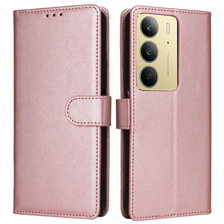 For Realme C75 / 14x 5G Case Wallet Stand View PU Leather Phone Cover - Rose Gold
