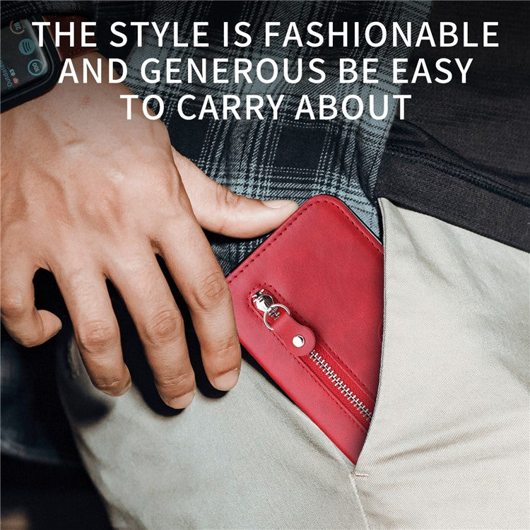 For vivo Y29s 5G / Y04 4G Case Zipper Wallet Calf Texture PU Leather Phone Cover - Red