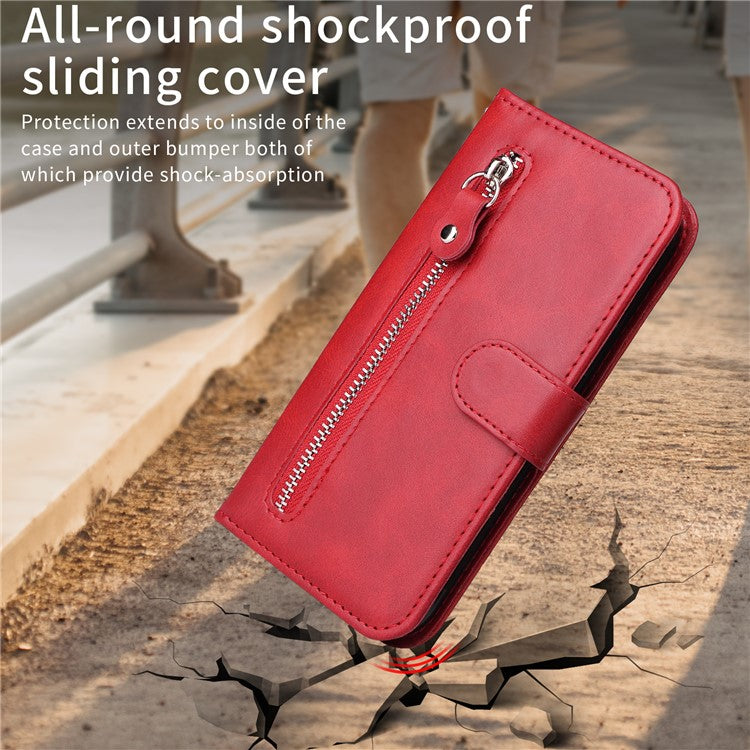 For vivo V50 5G Case Zipper Wallet Calf Texture PU Leather Phone Cover - Red