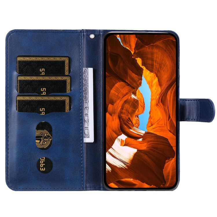 For vivo V50 5G Case Zipper Wallet Calf Texture PU Leather Phone Cover - Blue