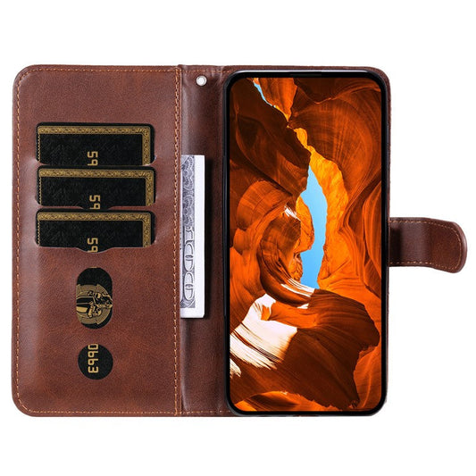 For vivo V50 5G Case Zipper Wallet Calf Texture PU Leather Phone Cover - Brown