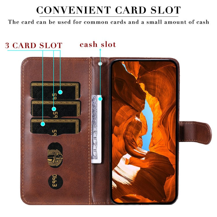For vivo V50 5G Case Zipper Wallet Calf Texture PU Leather Phone Cover - Brown