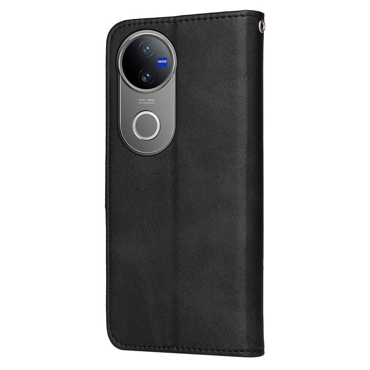 For vivo V50 5G Case Wallet PU Leather Folio Flip Phone Cover - Black