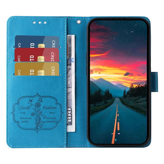 For vivo Y29s 5G / Y04 4G Case Butterfly Floral Imprint Wallet Stand Leather Phone Cover - Blue