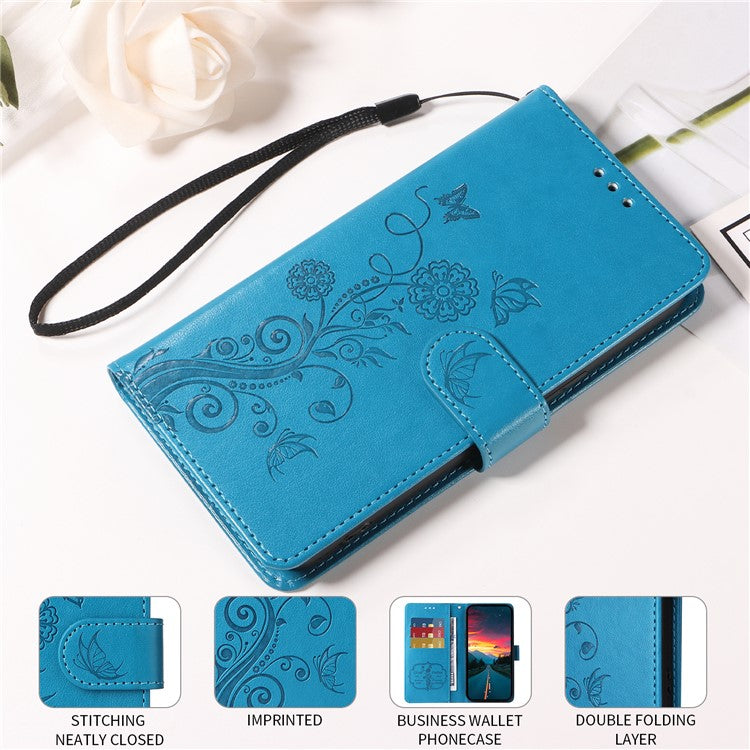 For vivo Y29s 5G / Y04 4G Case Butterfly Floral Imprint Wallet Stand Leather Phone Cover - Blue