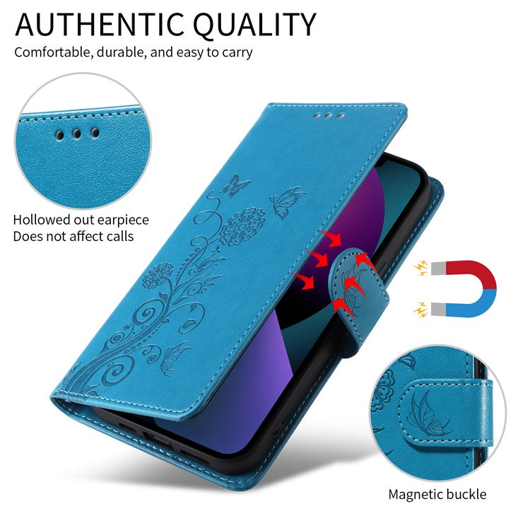 For vivo Y29s 5G / Y04 4G Case Butterfly Floral Imprint Wallet Stand Leather Phone Cover - Blue