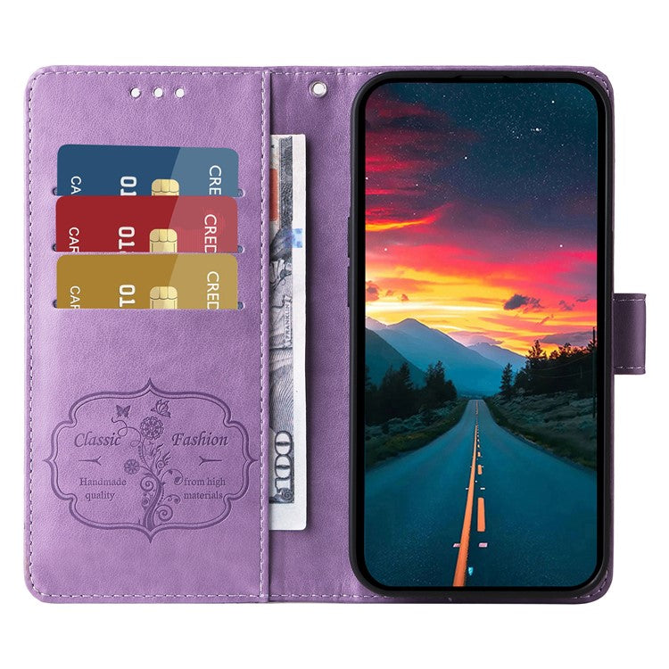 For vivo Y29s 5G / Y04 4G Case Butterfly Floral Imprint Wallet Stand Leather Phone Cover - Purple