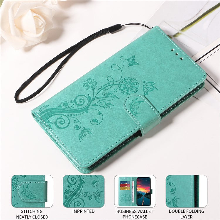 For vivo V50 5G Case Butterfly Floral Imprint Wallet Stand Leather Phone Cover - Green
