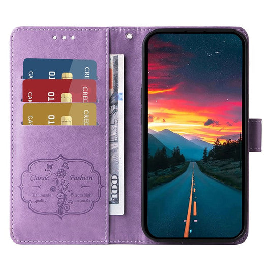 For vivo V50 5G Case Butterfly Floral Imprint Wallet Stand Leather Phone Cover - Purple