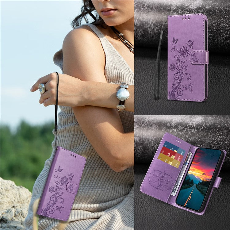 For vivo V50 5G Case Butterfly Floral Imprint Wallet Stand Leather Phone Cover - Purple