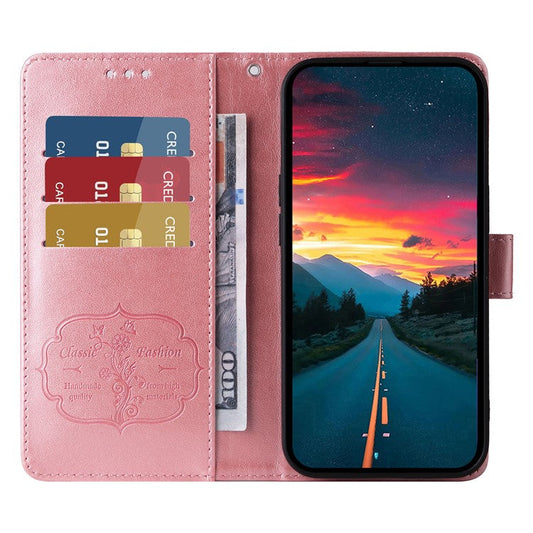 For vivo V50 5G Case Butterfly Floral Imprint Wallet Stand Leather Phone Cover - Pink