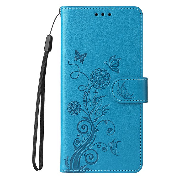 For vivo V50 5G Case Butterfly Floral Imprint Wallet Stand Leather Phone Cover - Blue