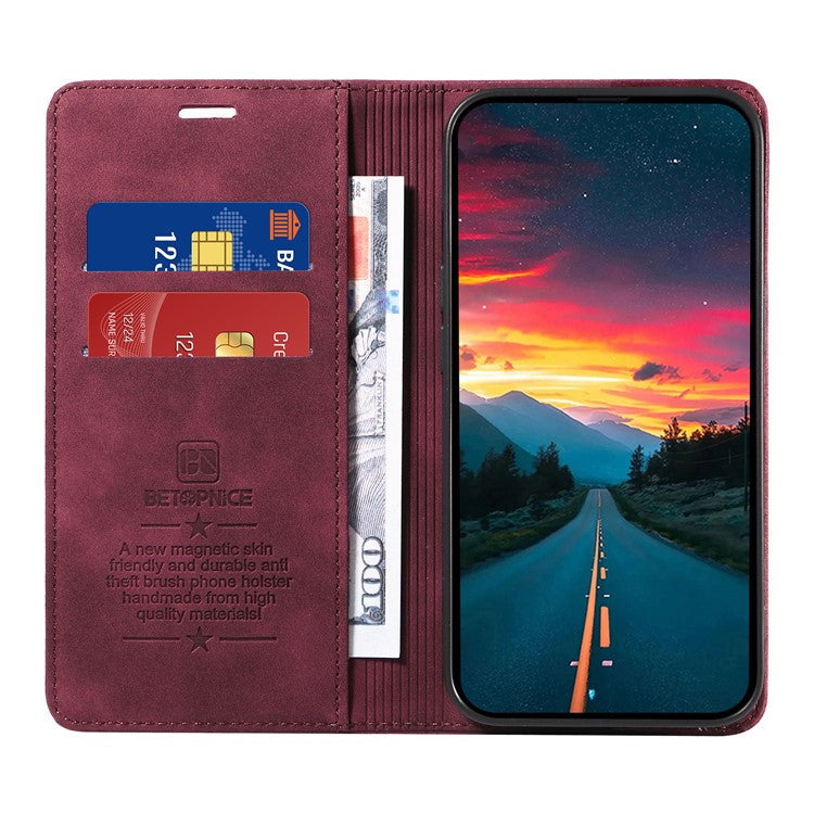 BETOPNICE 003 For vivo Y29s 5G  /  Y04 4G Case Magnetic Closure RFID Blocking Wallet Stand Leather Phone Cover - Wine Red