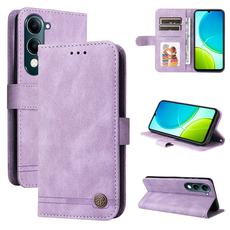 For vivo Y29s 5G  /  Y04 4G Case Wallet Skin Touch Leather Phone Cover Tree Pattern Hardware - Purple