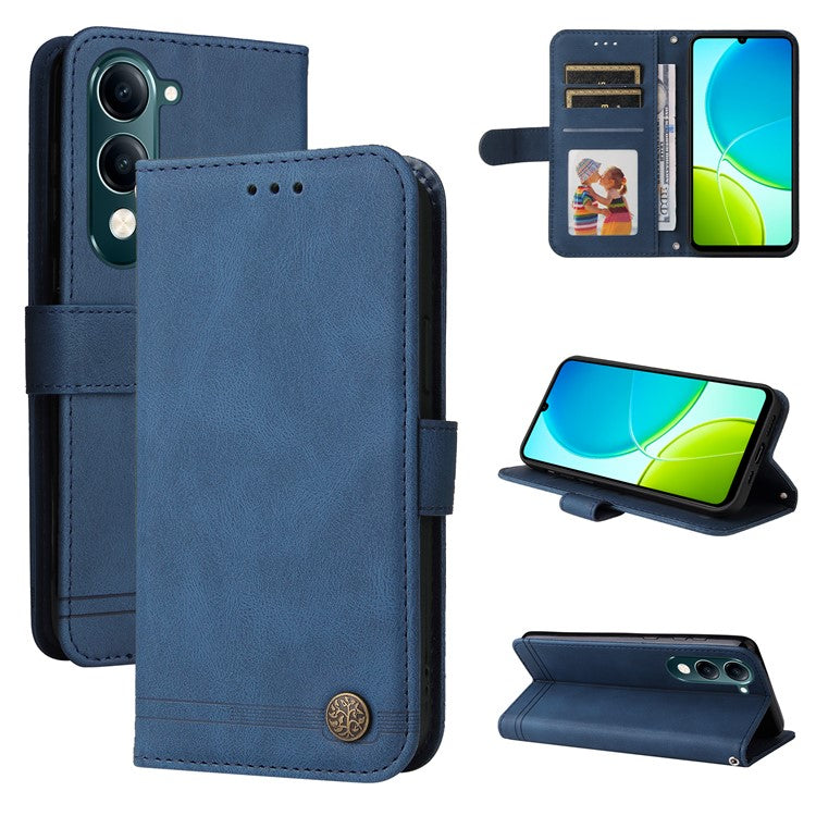 For vivo Y29s 5G  /  Y04 4G Case Wallet Skin Touch Leather Phone Cover Tree Pattern Hardware - Blue