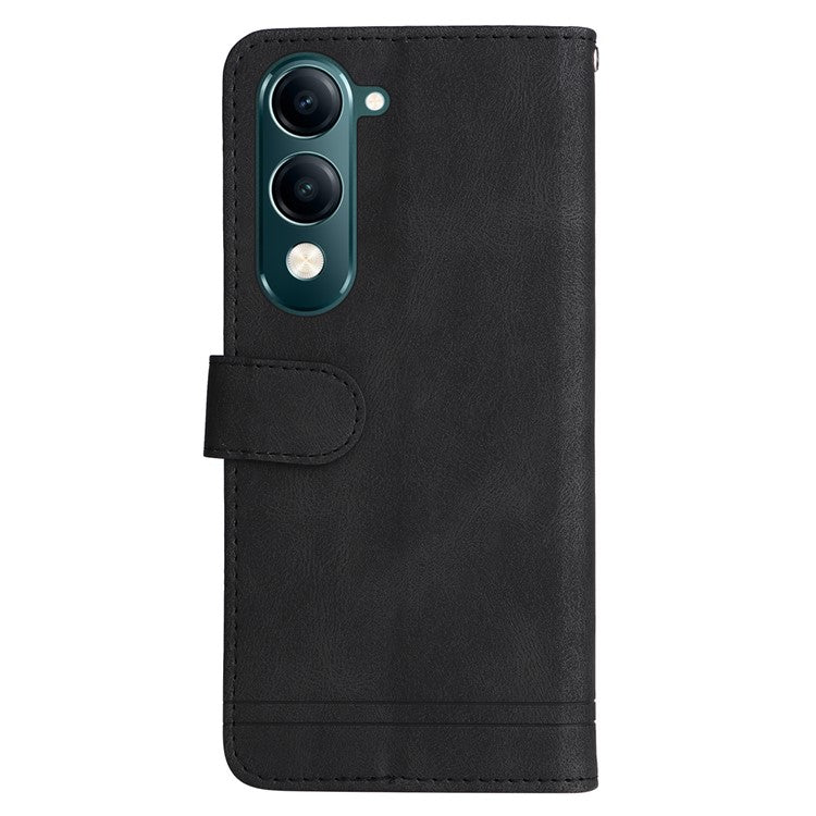 For vivo Y29s 5G  /  Y04 4G Case Wallet Skin Touch Leather Phone Cover Tree Pattern Hardware - Black