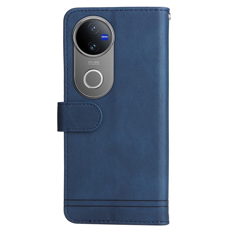 For vivo V50 5G Case Wallet Skin Touch Leather Phone Cover Tree Pattern Hardware - Blue
