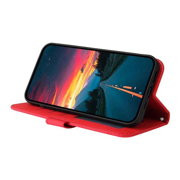 For vivo V50 5G Case Wallet Skin Touch Leather Phone Cover Tree Pattern Hardware - Red