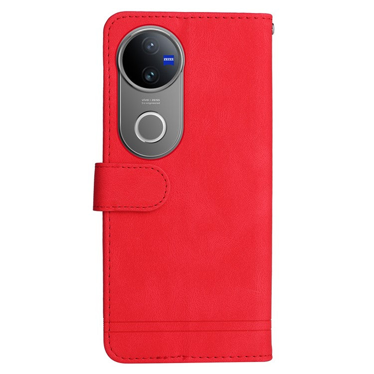 For vivo V50 5G Case Wallet Skin Touch Leather Phone Cover Tree Pattern Hardware - Red