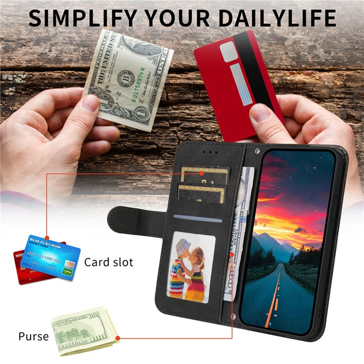 For vivo V50 5G Case Wallet Skin Touch Leather Phone Cover Tree Pattern Hardware - Black