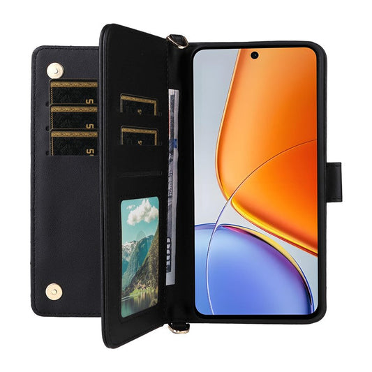 For vivo Y39 5G  /  Y300i 5G Case with Shoulder Strap Wallet Leather Phone Cover - Black