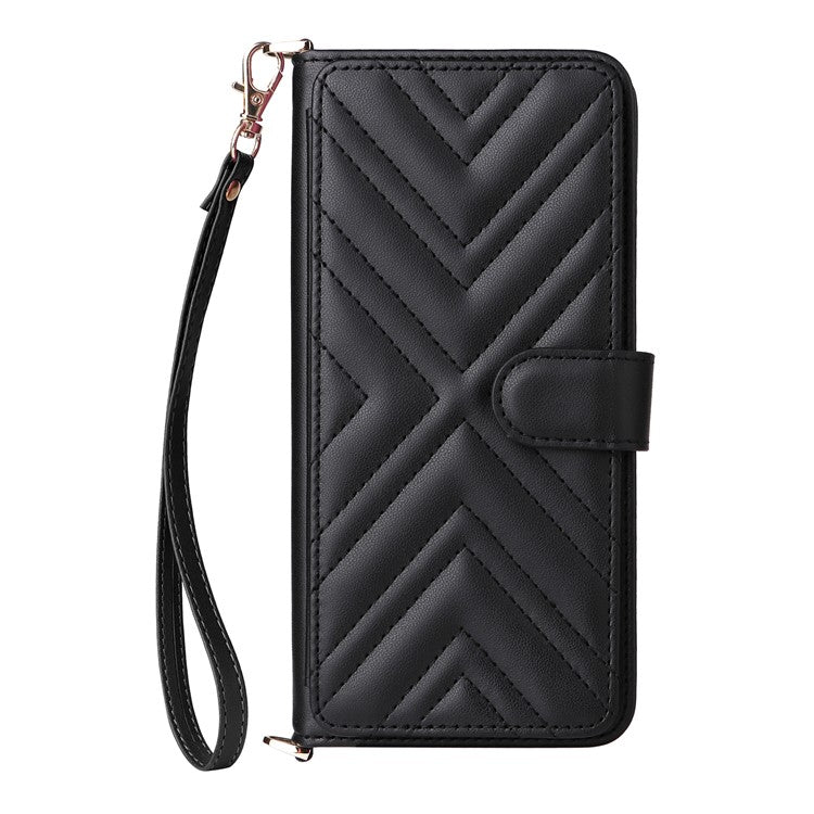 For vivo Y39 5G  /  Y300i 5G Case with Shoulder Strap Wallet Leather Phone Cover - Black