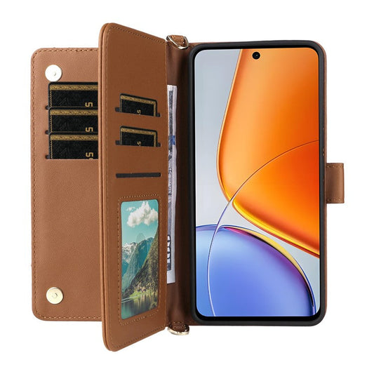 For vivo Y39 5G  /  Y300i 5G Case with Shoulder Strap Wallet Leather Phone Cover - Brown