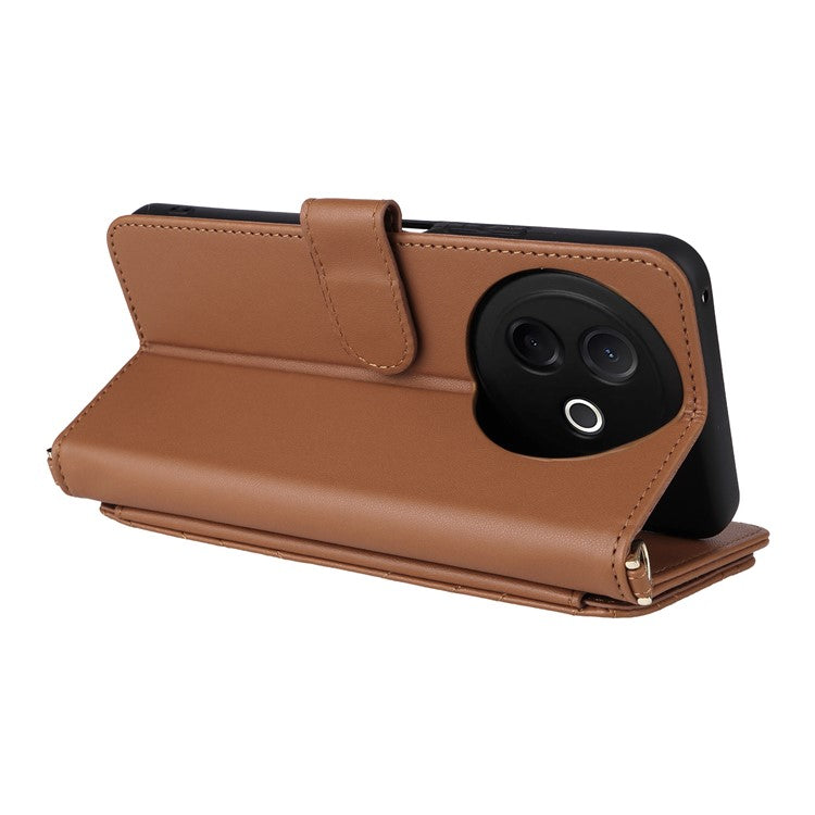 For vivo Y39 5G  /  Y300i 5G Case with Shoulder Strap Wallet Leather Phone Cover - Brown