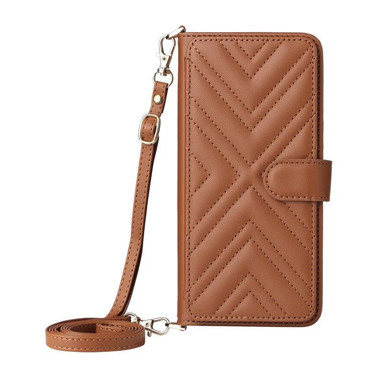 For vivo Y39 5G  /  Y300i 5G Case with Shoulder Strap Wallet Leather Phone Cover - Brown