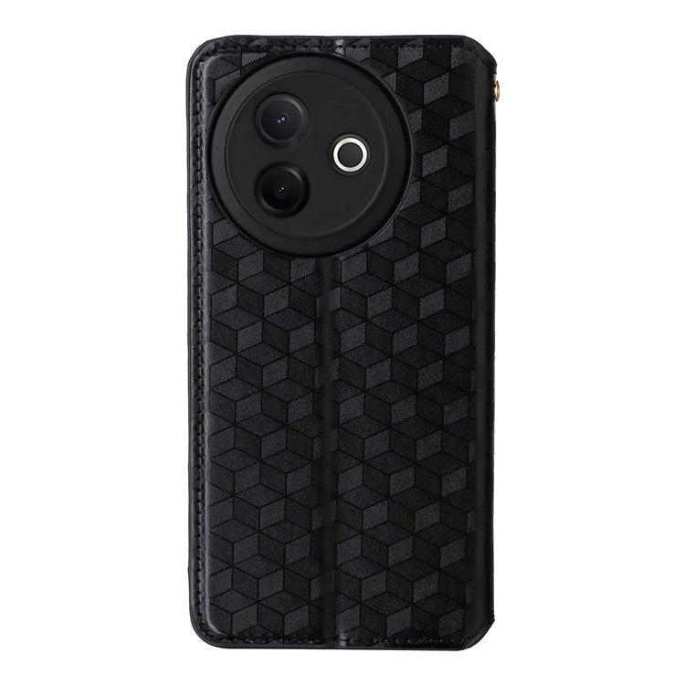 For vivo Y39 5G / Y300i 5G Case Wallet Rhombus Imprinted Leather Phone Cover - Black
