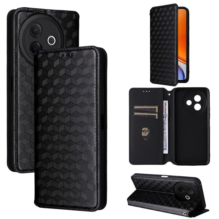 For vivo Y39 5G / Y300i 5G Case Wallet Rhombus Imprinted Leather Phone Cover - Black