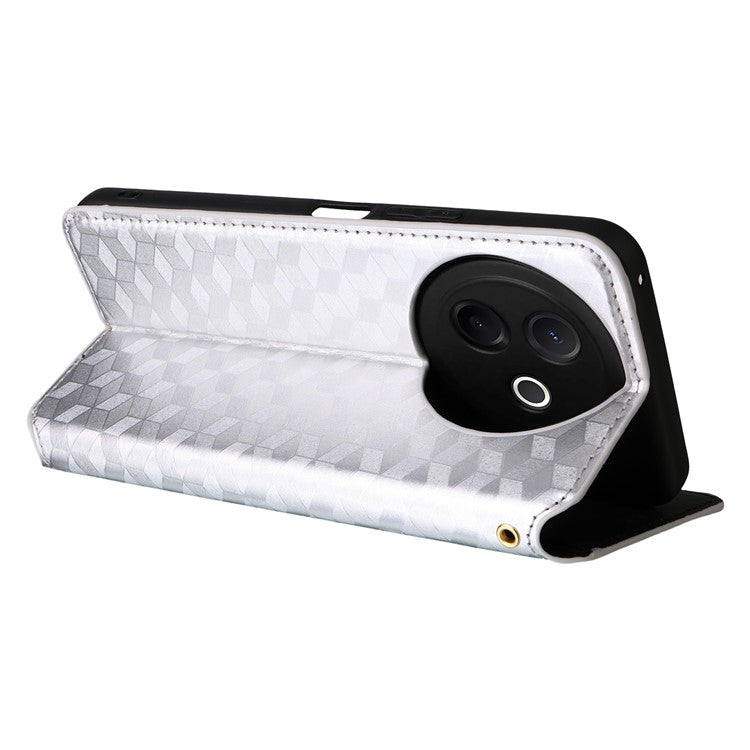 For vivo Y39 5G / Y300i 5G Case Wallet Rhombus Imprinted Leather Phone Cover - Silver